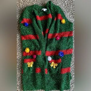 Ugly Christmas Sweater Green and Red Women's Vest with Pom-Poms